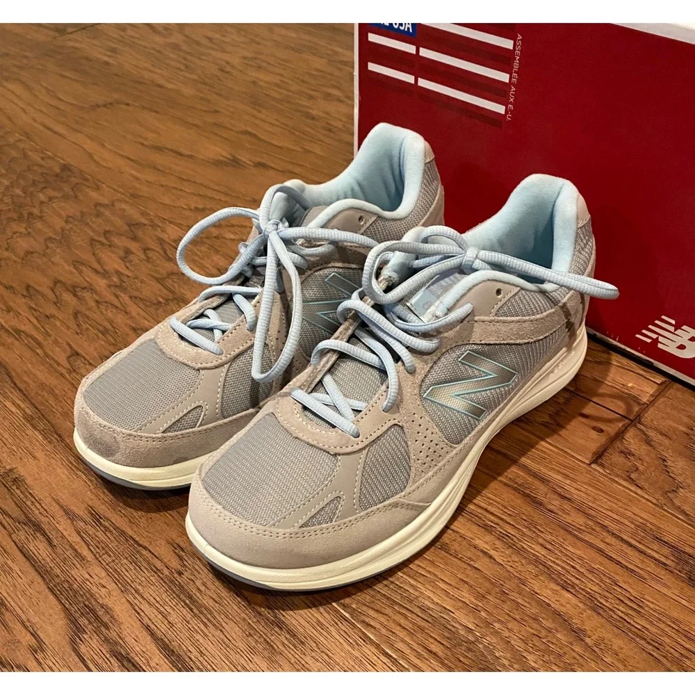 New Balance 877 Walking Shoes Grey Blue Suede Mesh WW877SB Mens 10.5 Womens‎ 12